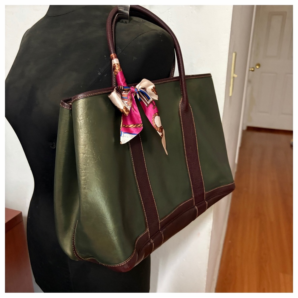 Hermes Olive and Chocolate Tote with Silk Scarf